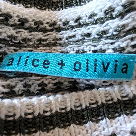 Alice + Olivia Womens Sz M?  Cream Green Striped Open Knit Linen Rayon Sweater - Picture 6 of 8